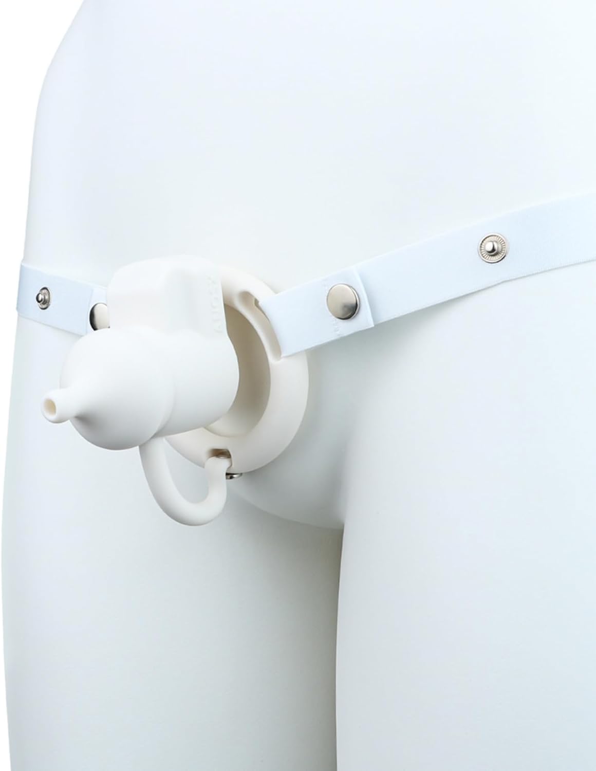 Harness Strap On Male Chastity Cage Penis Bondage Lock Device with 4 Sizes Ring and Invisible Lock - Lightweight Cock Cage Chastity Device Men Adult Sex Toy (White)