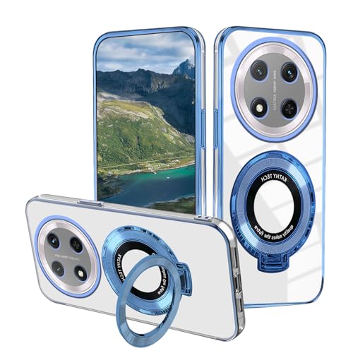 Coque Honor Magic 7 Lite anti-chute silicone bleu transparent avec support magnétique stable