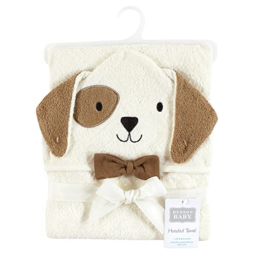 Image of Hudson Baby Unisex Baby Cotton Poly Animal Face Hooded Towel, Dog, One Size