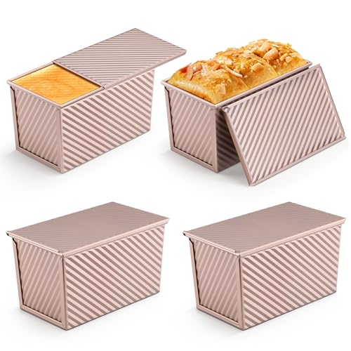 Image of LIANYU 4 Pack Pullman Bread Loaf Pan with Lid, 1 LB Nonstick Sourdough Pans