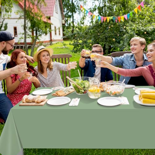 Image of 32 Pack Sage Green Plastic Tablecloth for Rectangle Tables, Premium Decorative Sage Disposable Table Cloths for Parties, Rectangle Party Table Cover for Birthday Wedding Baby Shower Party, 54x108 Inch