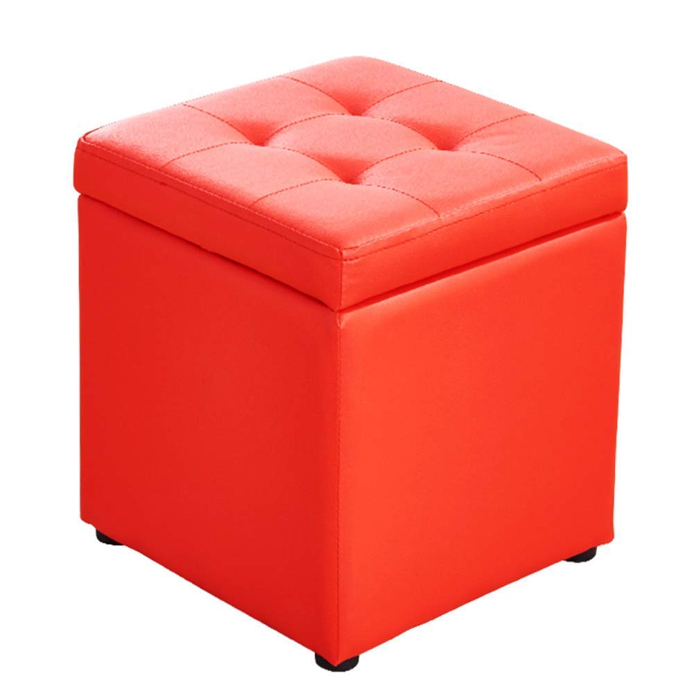 LMMIAOZ Red Faux Leather Storage Foot Stool Bench Seat Box 12x12x14inch
