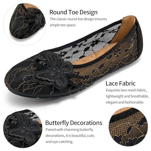 Aomigoct Ballet Flats Shoes for Women: Dress Comfortable Lace Womens Flats - Soft Casual Wedding Work Shoe4