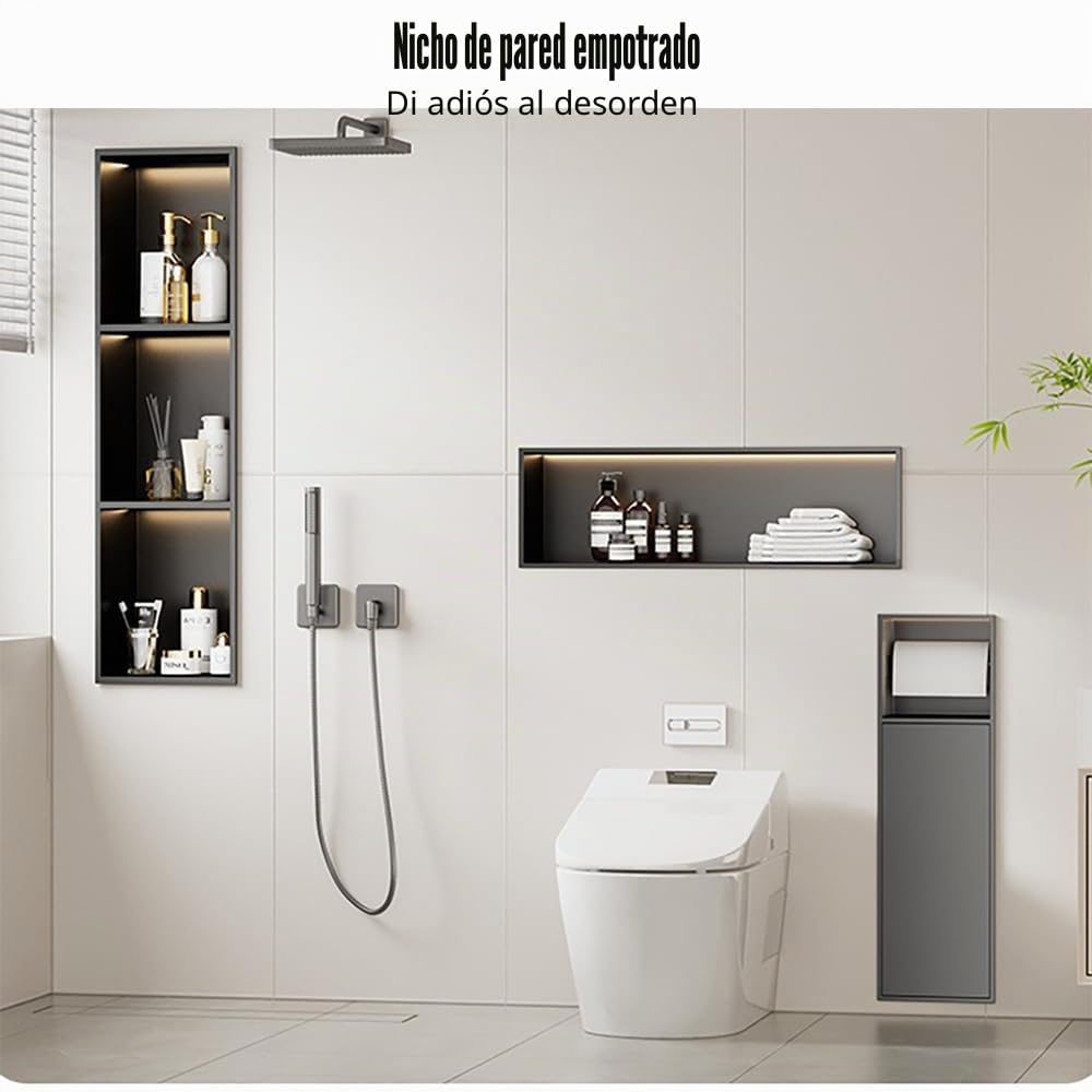 Portarrollo de Papel higiénico Empotrado, para instalación y remodelación de baños, Estante de Pared de Acero Inoxidable 304, Color Negro Mate
