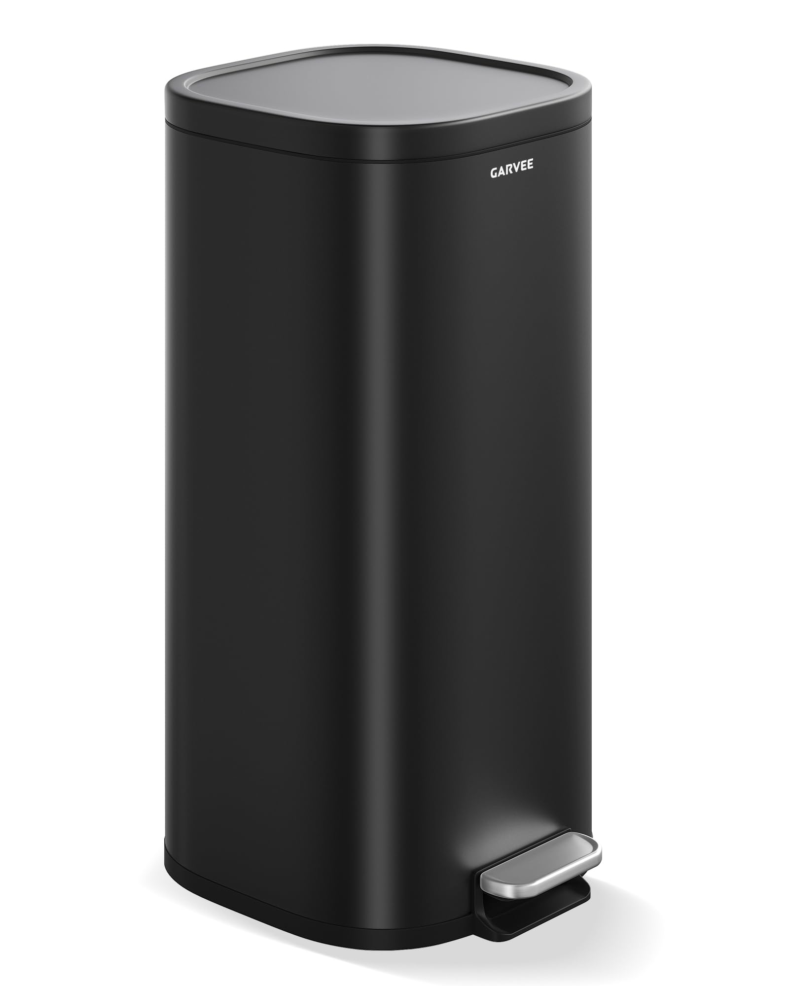 GarveeHome Step-On Kitchen Trash Can 50L, Stainless Steel Rubbish Bin with Soft Close Lid, Fingerprint Resistant, Easy Clean Removable Inner Bucket for Home Office (Black Color, 30L)