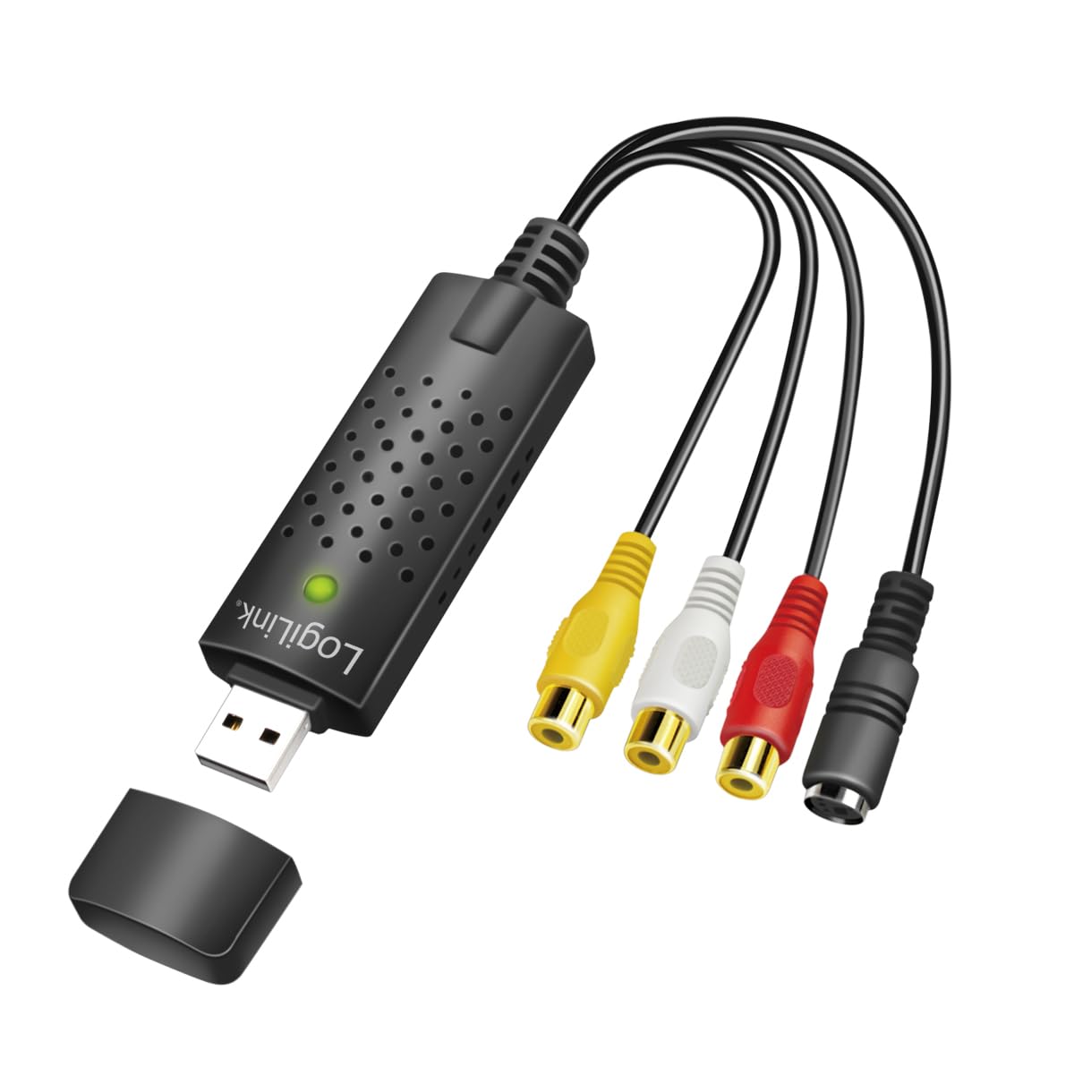 LogiLink VG0030A - USB 2.0 audio/video Grabber, 3 x RCA + miniDIN5 (S-Video) per Windows 7/8/10/11, Mac OS 10.7 o superiore, Android 5.0 o superiore
