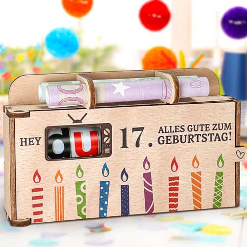 Hierein 17. Geldgeschenk Geburtstag, Geldgeschenke Verpackung Holz Duplo Schokoriegel Holz Geschenkbox, Personalisierte Geburtstagsgeschenk Geschenkideen zum 17 Geburtstag Junge Mädchen