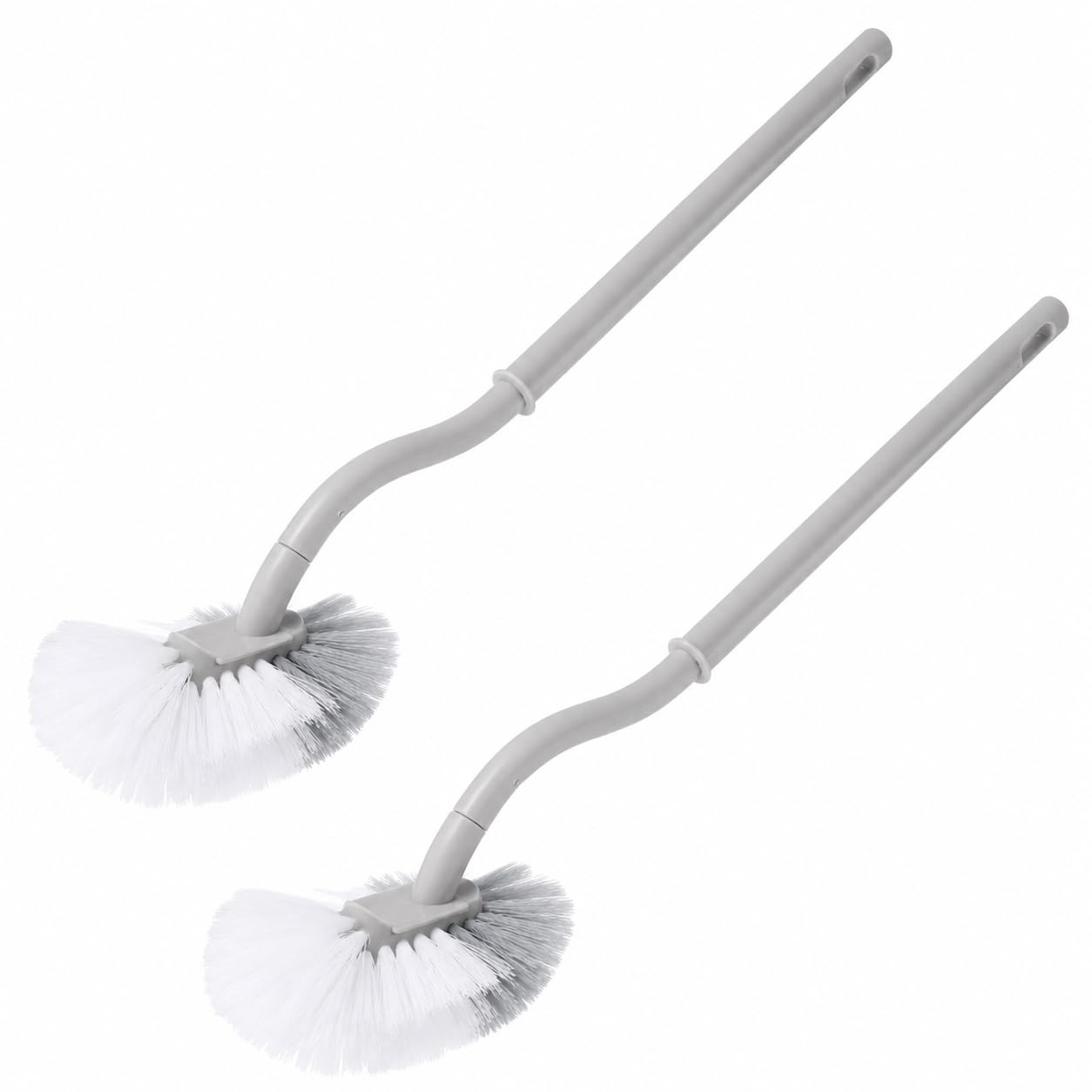Uteruik 2pcs Long Handle Toilet Brush, Grey Curved Toilet Bowl Cleaning Brush, Double Side Strong Bristle Bathroom Brush, Hanging Plastic Toilet Cleaner for Toilet, Bathtub and Corners, 13.4 Inch