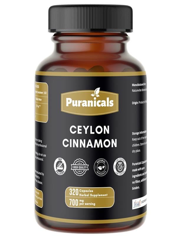 Puranicals – Suplemento fitoterápico de canela do Ceilão, 700 mg por porção, 320 cápsulas
