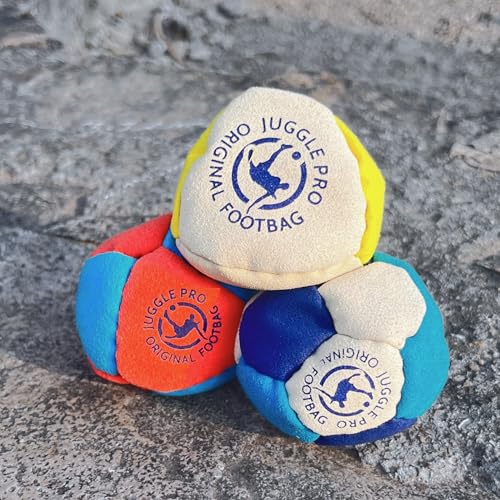 Juggle Pro Footbag Original 3er-Set – Perfekt für Freestyle und Gruppenspiele, Ultra Suede und Sandfüllung