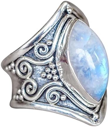 Muranba Boho Jewelry Silver Natural Gemstone Marquise Moonstone Personalized Ring (Sliver, 9)