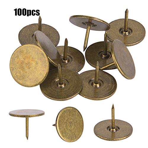 Jenngaoo 100 Stück Polsternägel, Flachkopf Reißnadel Sortimentssatz Möbel Nägel Eisen Künstlerbedarf Zubehör für Tür Sofa Polsterdekoration - Cyan Bronze(19 x 15MM)