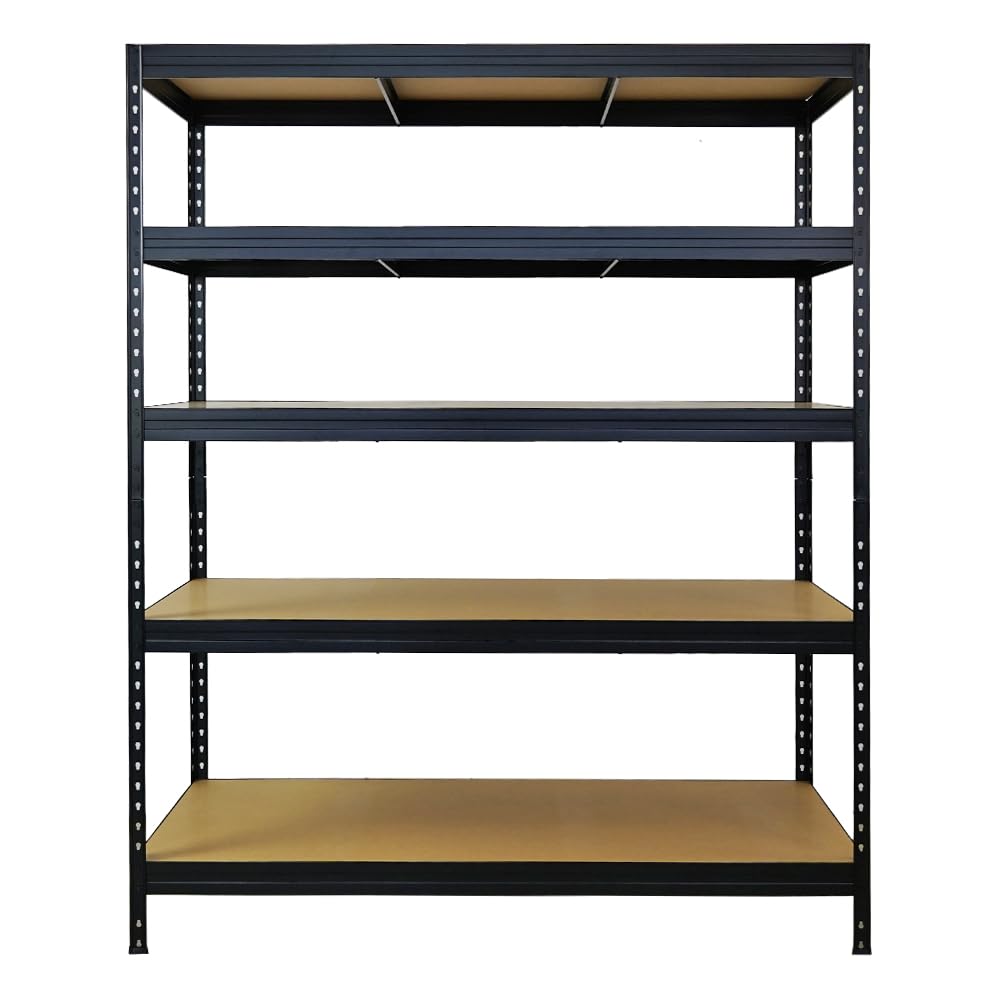 PROREGAL Schwerlastregal Rivet HxBxT 180x150x60cm Fachlast 250kg, Innovatives Stecksystem, Schwarz, Garagenregal, Lagerregal, Steckregal, Stahl, Kellerregal