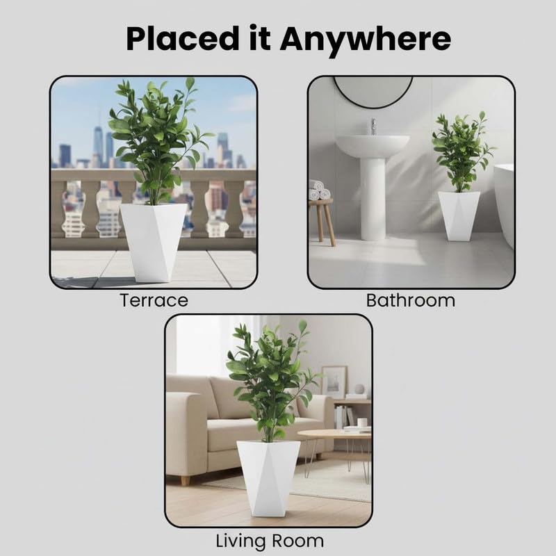 Image of Amazon Brand - Umi Diamond 12 Inch Pots for Planter & Flowers Big Size Gamla - Lightweight, Durable Outdoor & Indoor Planters, Perfect for Balcony & Terrace Gardens (White)