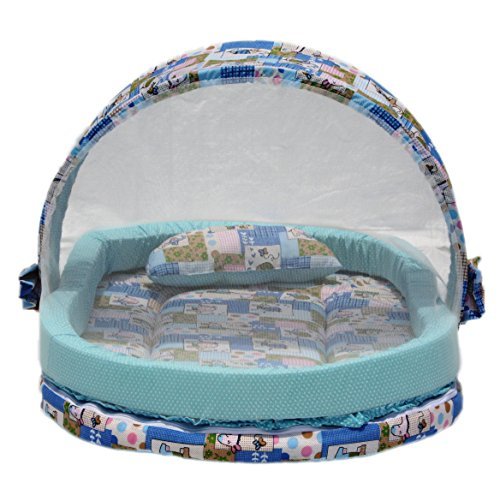 AMARDEEP Mattress with Mosquito Net with Bumper Guard 95 * 55 * 45 Cms XXL 0-2 yrs Blue Animal Print
