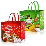 CINECE クリスマス ラッピング 袋 大 2枚セット 40×36×15CM 手提げ バッグ らっぴんぐ マチ付き 不織布 大容量 ギフト プレゼント (赤と緑)