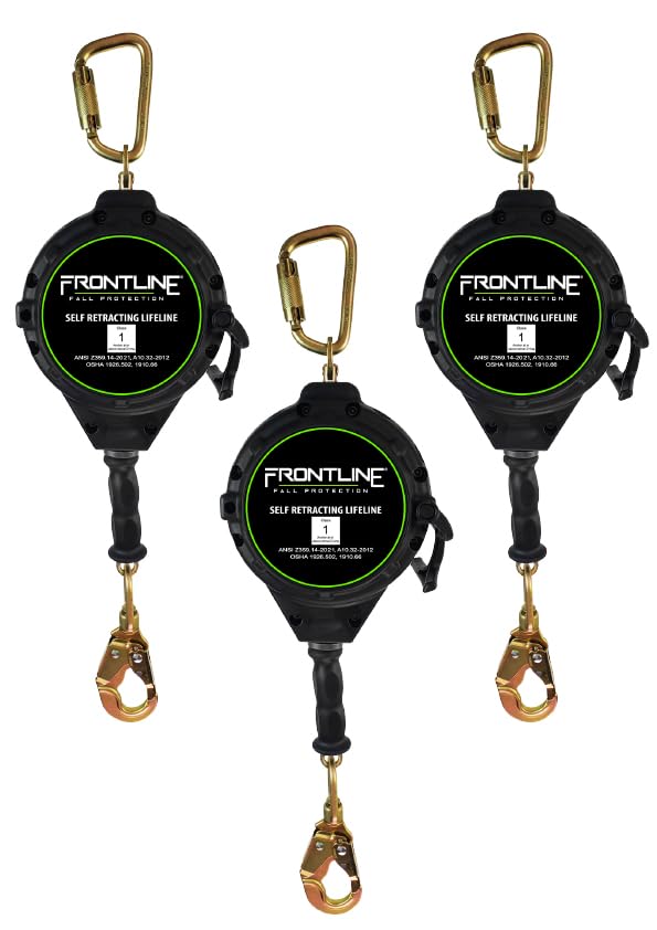 Image of Frontline RPGC 30 Ft Cable Single Leg SRL with Steel Snap Hook End | Ergonomic Carry Handle & Tagline | High Strength, Corrosion-Resistant | 310 lbs Capacity | ANSI & OSHA Compliant (3 Pack)