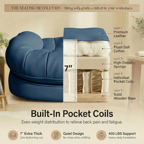 Image of Efomao Big & Tall Desk Chair, Executive Office Chair with Footrest, Blue | True 400lb big & tall desk chair. 22 inch wide seat & 7 inch thick cushion for plus-size comfort, with footrest for WFH naps.