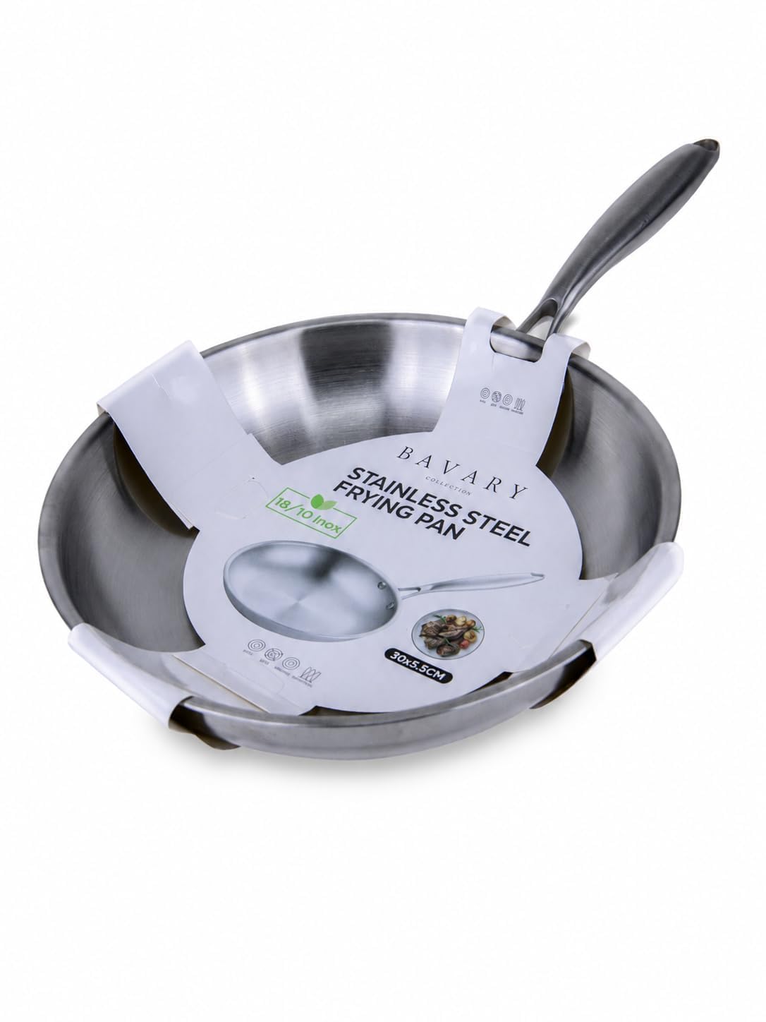 BAVARY 18/10 Stainless Steel Frying Pan - 30cm Frying Pans - Stainless Steel Pan - Uncoated Induction Frying Pan - Induction Pan Compatible with Gas and All Hobs - Dishwasher-Safe, PFAS-Free Steel Pan