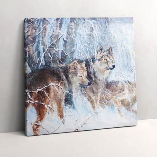 Dessin de loups dans la forêt toile 60x60cm de la marque Wallfluent