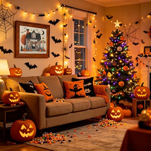 Image of KYOQFVN Horror Cross Stitch Stamped Kits for Adults Beginner - Halloween Embroidery Kits - 11 CT Needlepoint Patterns for Home Decor 14x14 Inch