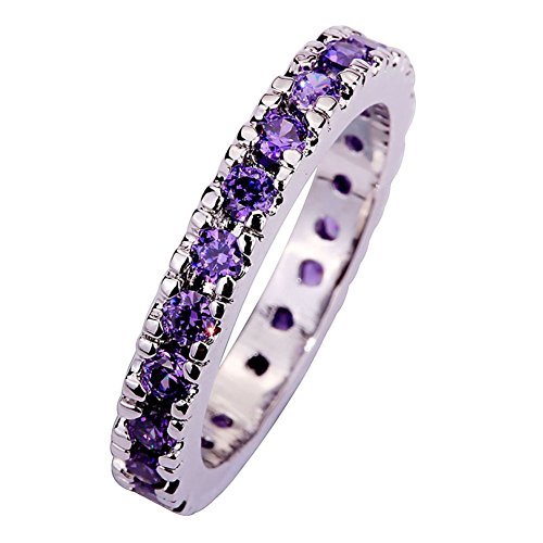 Psiroy 925 Sterling Silver Created Amethyst Filled Eternity Stacking Ring Band Size 10