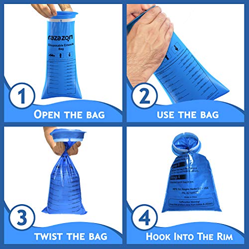 Image of Vomit Bags Disposable for Car - 50 Pack - Emesis Bags Medical Grade, Leak Resistant, Portable, Disposable Barf, Nausea, Puke, Throw Up Bags for Adults and Kids Travel Motion Sickness