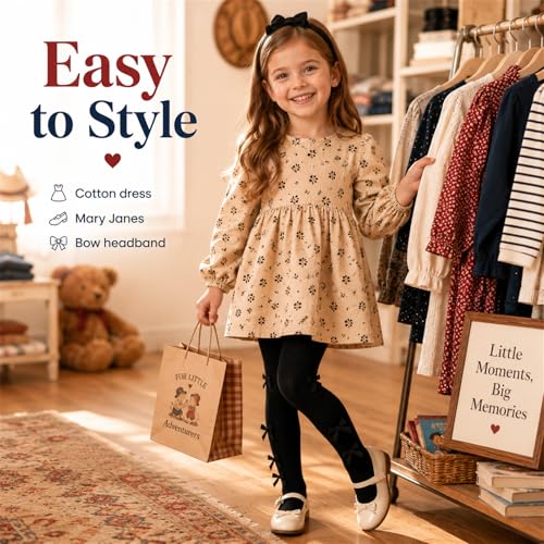 Image of VIKITA Girls Ribbed Tights with Bow - Soft Daily Knitted Leggings