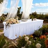 FAVE Lot de 2 Jupes de Table Rectangle en Tissu Blanc - Design Ajusté, Housse de Table pou...