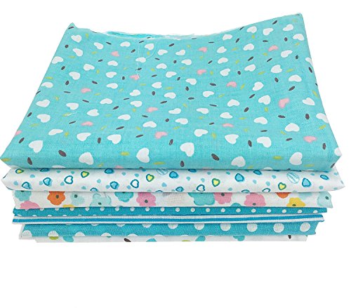 Quilting Fabric, Misscrafts 7pcs 50 x 50cm Cotton Blending Textile Craft Fabric Bundle Fat Quarter Patchwork Pre-Cut Quilt Squares for DIY Sewing Scrapbooking Dot Floral Pattern (Blue) - Thumbnail 2