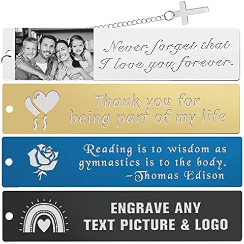 Personalized Bookmarks- Metal Custom Bookmarks Engraved Photo Text- Stainless Steel Customized Bookmark for Men Women Kids,Teachers,Students,Book Lovers Gifts for Valentine's Day,Birthday Cover