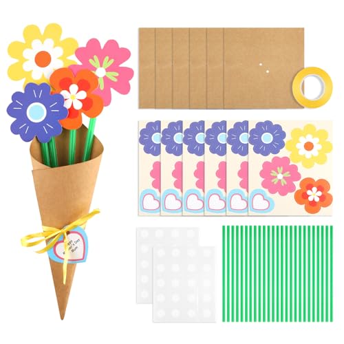 12PCS Craft Flowers Kit, Flower Bouquet Craft Kit DIY Flower Paper Crafts Mothers Day Crafts for Children Paper Flowers Bouquet Crafts Kit for Mother's Day Birthday Festival Birthday Party Favours