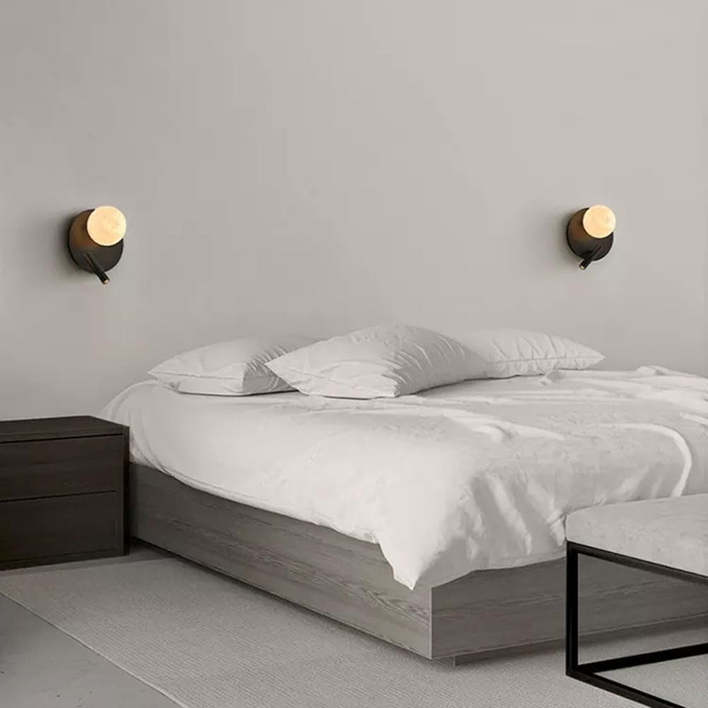 Applique sferica in alabastro, lampada da parete in stile medievale moderno, lampada da parete rotonda in metallo nero da 9,8 pollici, apparecchi di illuminazione decorativi per ristorante, so