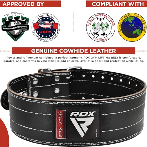 RDX Weight Lifting Belt for Men Women, IPL USPA Approved, 6mm Thick 100% Leather, 4 Powerlifting Back Support, Squat Deadlift Bodybuilding Exercise Fitness Gym Workout Strength Training up to 700 LBS - Image 2