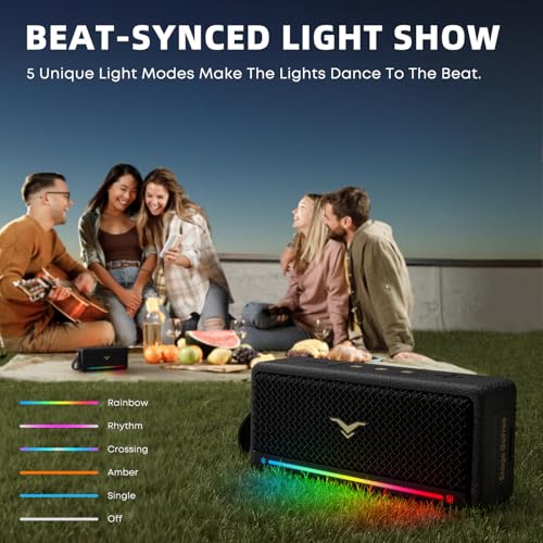 Image of Portable Bluetooth Speakers, IPX7 Waterproof Wireless Speaker with Lights, 40W Loud Stereo Sound, Active Extra Bass, Bluetooth 5.3, Dual Pairing, 12H Playtime for Home, Party, Outdoor, Beach, Travel