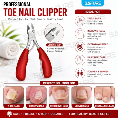 Image of Toe Nail Clipper, Professional Thick & Ingrown Toenail Correction Tool, Pedicure Clippers Toe Nail Cutter for Men & Women, Super Sharp Curved Blade Grooming Tool | Multipurpose