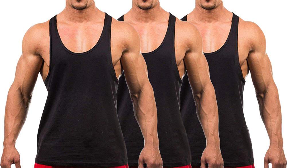 YAKER Men's Blank Stringer Y Back Bodybuilding Gym Tank Tops