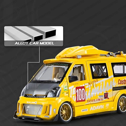 Image of 1:24 Wuling Hongguang Graffiti Racing Van Toy Die-Cast Model Bus with Light, Sound Door Open & Pull Back Action,Mini Van Toy for Kids & Collectors Yellow