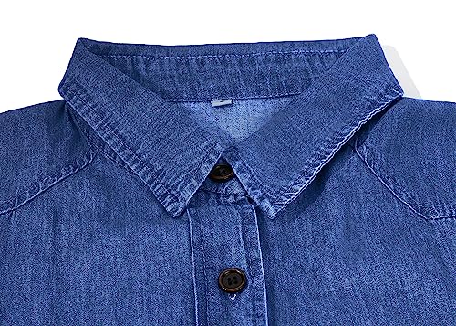 yoeasy Women's Casual Long Sleeve Denim Shirt Dress Retro Tie Waist Classic Button Down Pockets Jean Shirt Dress3