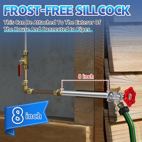 Boltigen 8inch Anti-Siphon Frost Free Sillcock Valve, No Lead Brass Freeze Proof Outdoor Water Faucet, 1/2" NPT X 3/4'' GHT Hose Bib Frost Free Outside Spigot - Image 4