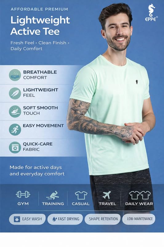 Image of EPPE Men's Round Collar T-Shirt | Regular & Dry Fit Summer Stylish Casual Tee | Polyester Half Sleeve T-Shirts for Men.