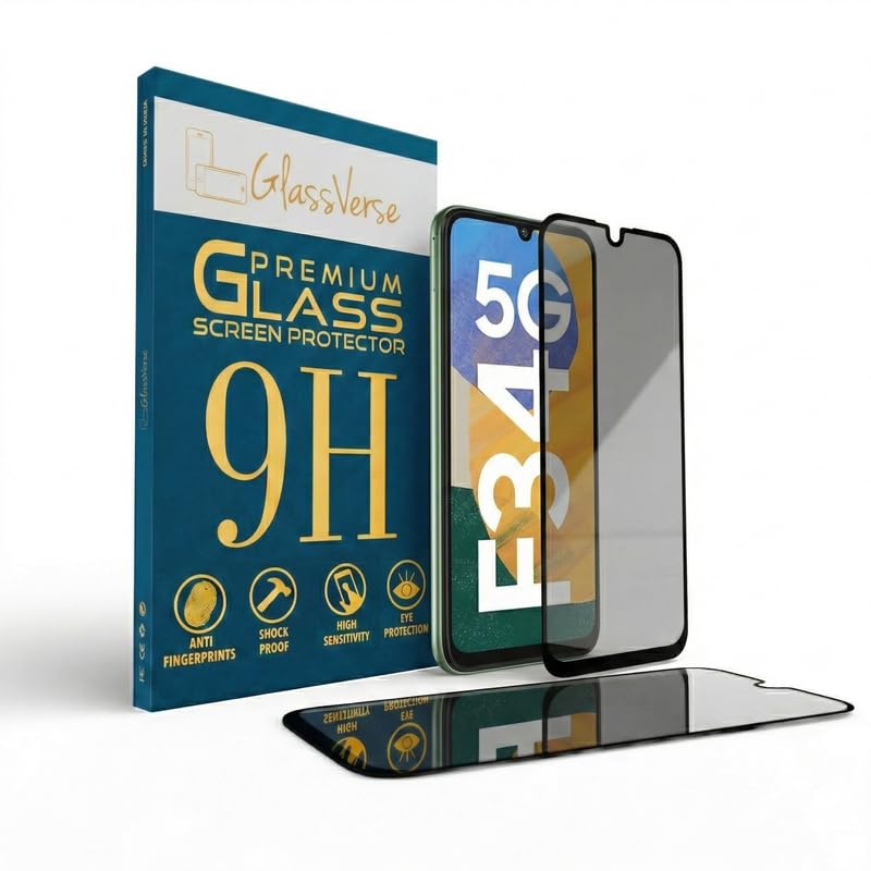 Image of GlassVerse Privacy Tempered Glass for Samsung Galaxy F34 5G | Anti Spy Screen Protector, 9H Hardness, Edge to Edge, Case Friendly, Hassle-less Installation Kit Included. (Pack of 2)