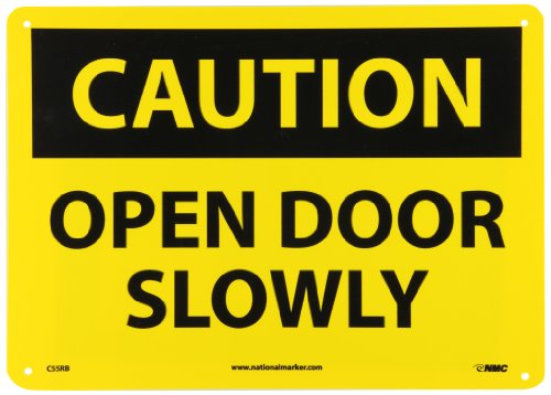 Panneau OSHA rigide jaune CAUTION OPEN DOOR SLOWLY signalisation porte NMC