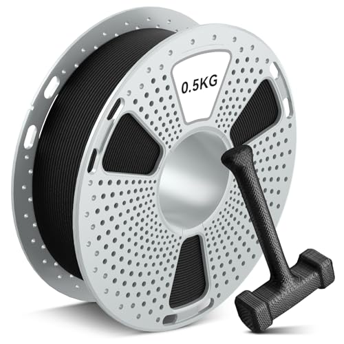 SUNLU PA6-CF 3D Filament, 1,75mm Kohlefaser Nylon Filament, Besteht aus 80% PA-Nylon und 20% Kohlefasern, für Industrieteile, 0,5 kg Spule, Schwarz