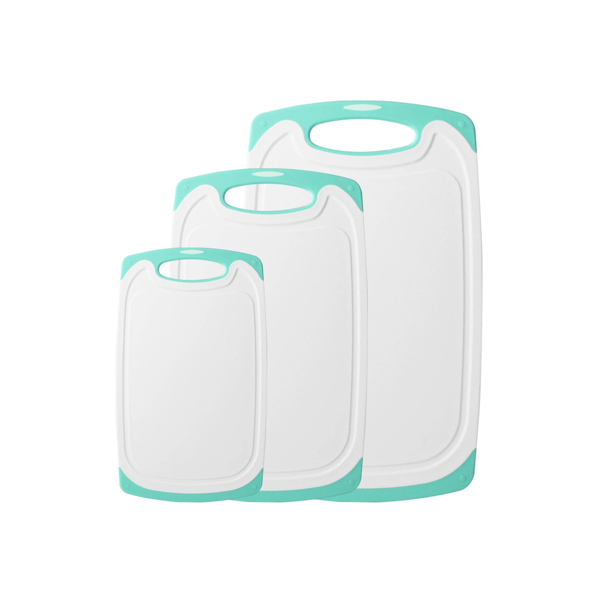 Tagliere Set di 3 taglieri da cucina, in plastica con manico, set di 3 taglieri in plastica antiscivolo, lavabili in lavastoviglie (verde)