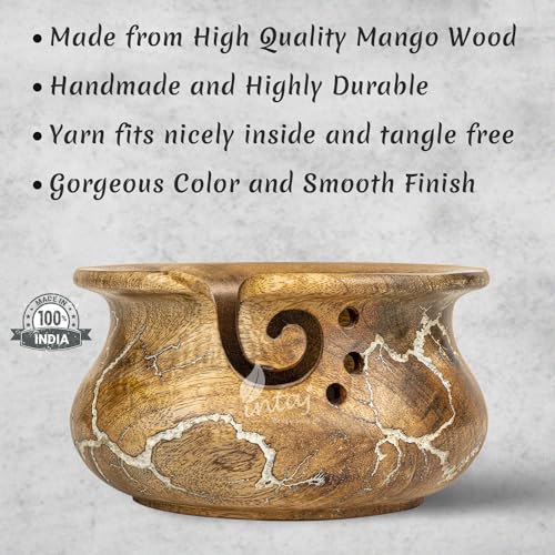 Image of INTAJ Wooden Yarn Bowl for Knitting and Crochet, 7 Inch No-Snag Holder