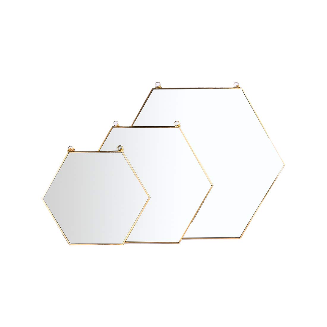 C&Z Wiszące ścienne sześciokątne lustro dekoracja złote geometryczne lustro w stylu vintage z łańcuszkiem do łazienki sypialni salonu 30 cm x 26 cm