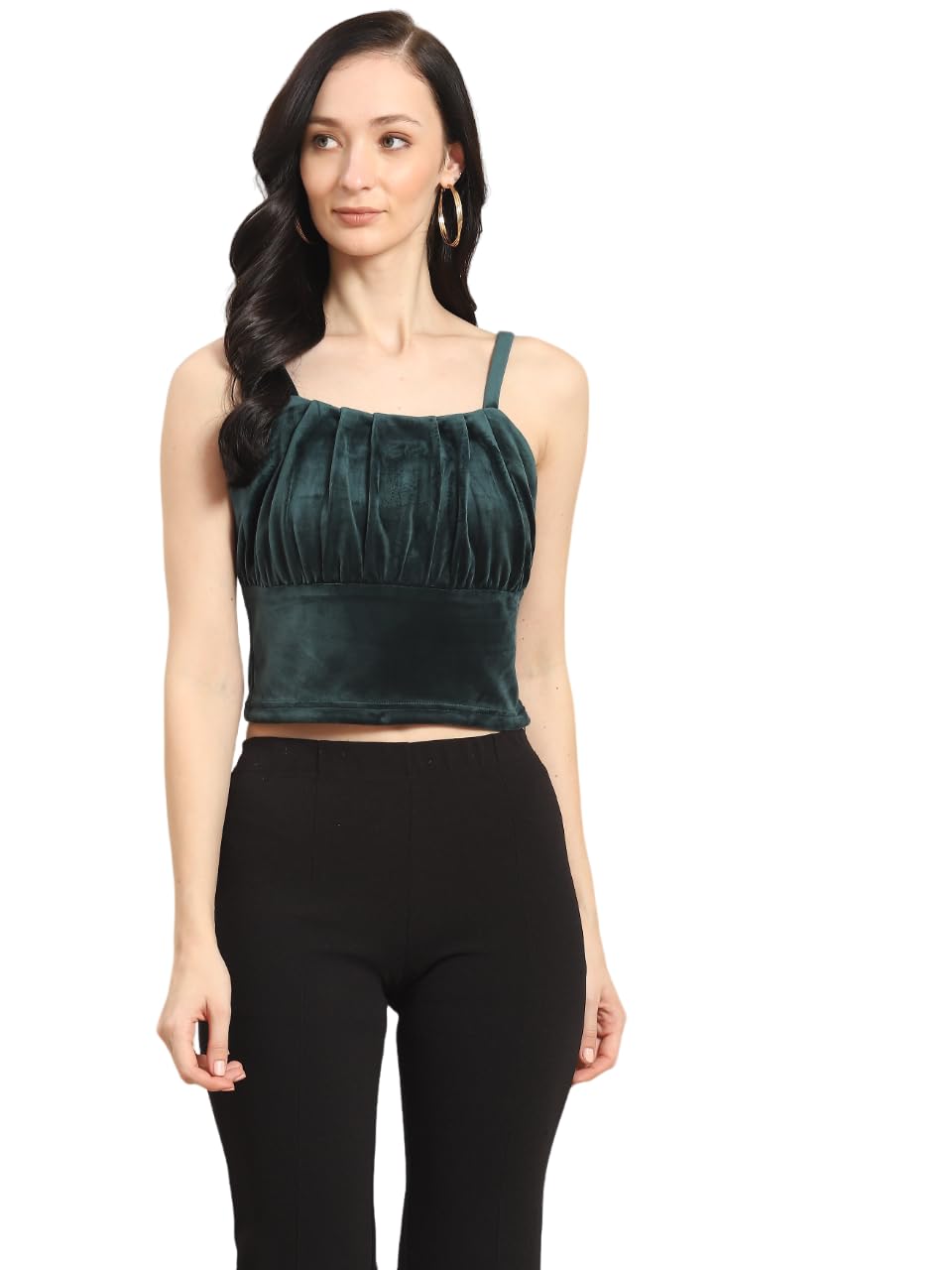 Woowzerz Women Green Strapped Crop Top | P