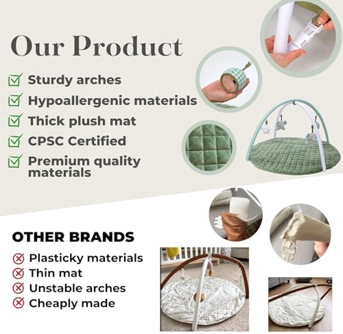 Gender Neutral Baby Play Gym- Plush Play Mat for Babies 6-12 months - Sage Green Baby Activity Mat for baby - Newborn Play Mat for Babies 0-6 months - Aesthetic Baby Play Mat Activity Gym - Toodly