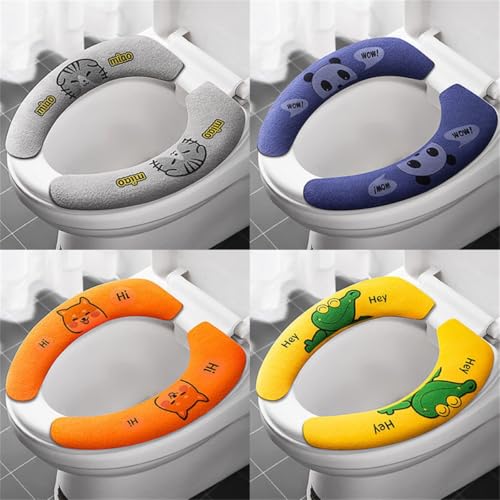 Generic 便座 動物型粘着タイプ オールシーズン万能素材 かわいい動物柄いろいろ 抗菌・防臭加工 フィルム貼って剥がし簡単 シリコン滑り止めエッジ 洗濯機で洗える速乾生地 ペット家族に最適 浴室空間装飾 2枚組/4枚組 (4点セット)